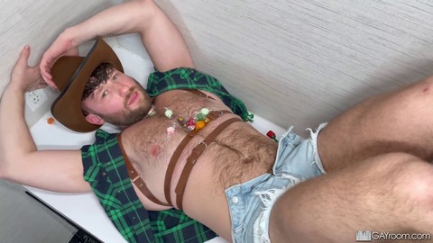 Hairy cowboy stud takes a wild ride on Halloween with a throbbing man meat