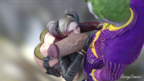 Der Joker hat mit einem riesigen rosa Zigarren für etwas analen Spaß Spaß mit Harley Quinn.