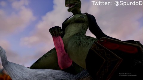 Argonianerin genießt Vergnügen mit einem Werwolf - Skyrim 3D Monster Hentai