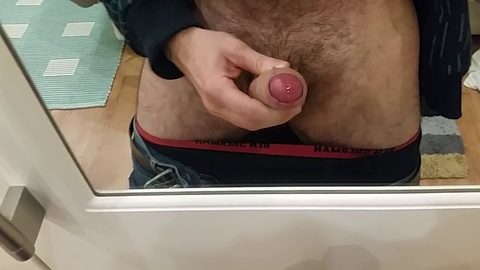 Sensational hands-free jerk off session with loads of dripping precum