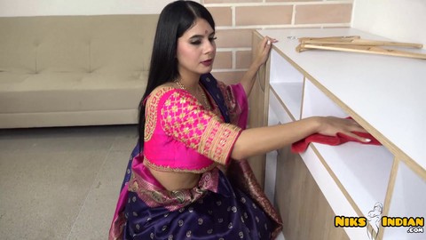 Curvy Indian wife in traditional attire undressed and fucked by her husband's brother