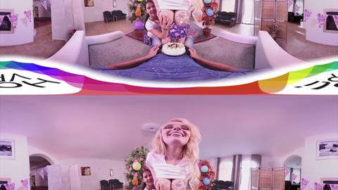 Des blondes aux gros seins, Angel Wicky et Lady Dee, célèbrent un anniversaire génial avec un trio chaud en réalité virtuelle!